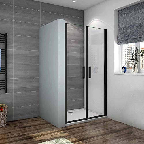 Porta Doccia Doppia Anta saloon Box Doccia Per Nicchia Vetro Trasparente 8mm Telai Nero Opaco 90x200 cm