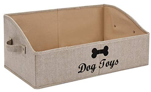 Morezi Dog toy box pet toy storage shallow baskets large perfect for living room area, playroom, closet, shelf gift basket home decoration - Khaki Stripe