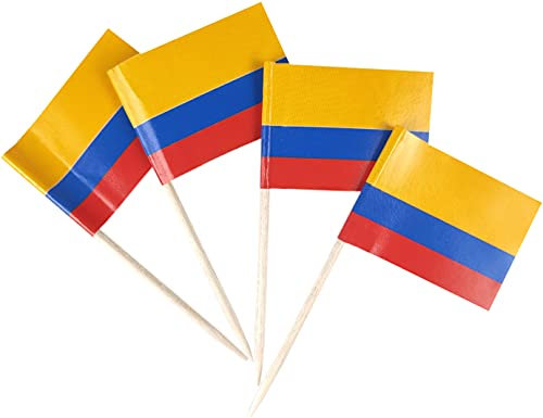 JBCD 200 Stück Kolumbienische Flagge, Zahnstocher, Cupcake-Dekoration, Cocktail-Zahnstocher, Flagge, Kolumbianische Kuchendekoration, Mini-Flagge, Cupcake-Picks