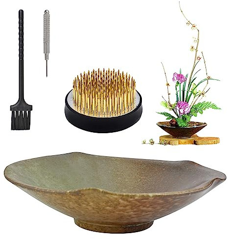 CRAFFANCY Blumenarrangement Zubehör, Ikebana Schale Japanisch Vase Innen- und Außen runde Blumentöpfe, Blumenarrangement Kunst Keramik Lotus Blatt Töpfe