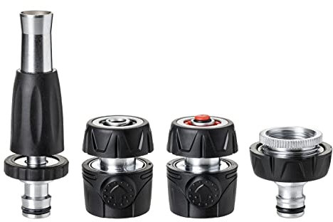 Tatay Bewässerungs-Set (2P+1 Standardanschluss und 1 Anschluss 3/4 -1) Metall Soft für Schläuche von 12,5 mm - 5/8 (15 mm), rostfrei und korrosionsbeständig, Silber - Schwarz