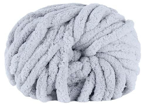 Maxee Dicke Wolle Garn 250g, Sperrige Armstricken Wolle, Soft Arm Knitting, XXL Grobstrick Weiches Wollgarn, zum Häkeln für Decke, Perfekt zum Weben von Haustier Nest, Decken, Zierkissen-Hellgrau