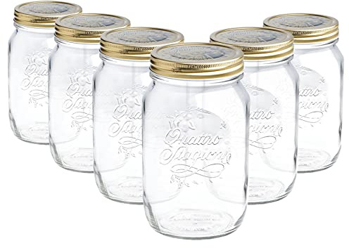 Bormioli Rocco Mason Jar 1 Litre Quattro Stagioni Set of 6, 6 x Quattro Stagioni 1000 ml White