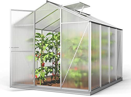GFP Gewächshaus ECO 4 Alu-Rahmen 192x256 cm 6 mm Doppelstegplatten, mit Fundamentrahmen automatischer Fensteröffner Transparent