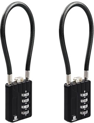 RESET-204 Candado de combinación de 4 dígitos con cable de acero de 10 cm - Ideal para taquillas, viajes, mochilas, maletas, cajas de herramientas - Paquete de 2