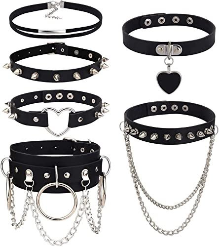 YADOCA 6 Piezas Gótico Choker Collar con Tachuelas de Cuero de Motociclista Gargantilla de Cuero de PU Gargantilla Collar Vintage de Rock de Punk Ajustable