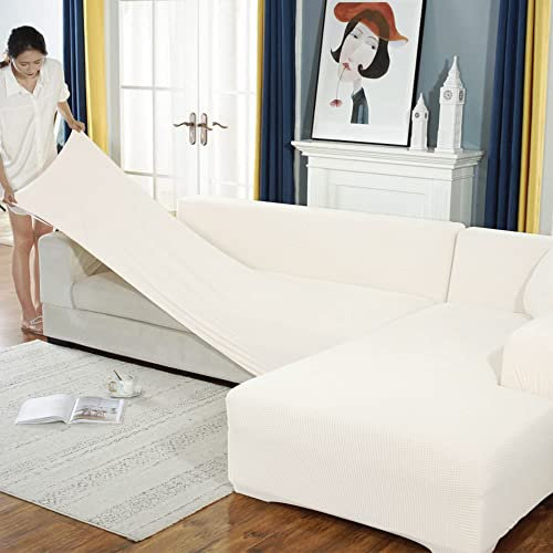 BOLUXIU Housse de canapé, Housse de canapé Extensible d’Angle Housse de canapé Extensible pour 1/2/3/4 Places (Le canapé d’Angle en Forme de L en nécessite Deux), Blanc, 1 place:90-140cm