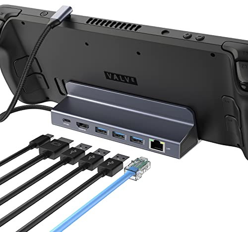 HOPDAY Steam Deck Dock - 6 IN 1 Dock with 3 USB 3.0, Ethernet, HDMI 4K@60Hz, 100W PD Charging & Stand for Valve Steam Deck