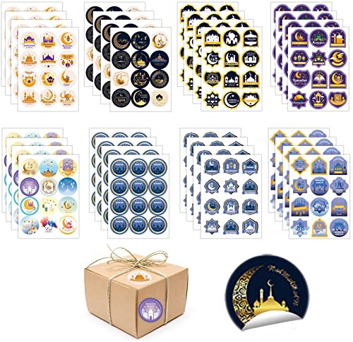 Eid Mubarak Aufkleber, 384 Ramadan Aufkleber, Muslim Selbstklebende Siegelaufkleber, Party Dekoration Aufkleber für Geschenkverpackung Runde Süßigkeiten Aufkleber Party Supplies