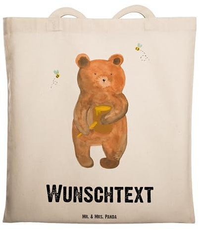 Mr. & Mrs. Panda Personalisierter Jutebeutel Bär Honig - Personalisierte Geschenke, Einkaufstasche, Tasche personalisiert, Stoffbeutel, Stofftasche, Verliebte, Freund, Teddy, Geschenk, Liebe