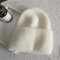 CCTUNG Damenmützen Winter Angora Kaninchenwolle Hält Warmes Stricken Solide Mütze Freizeit Schädel-White,One Size
