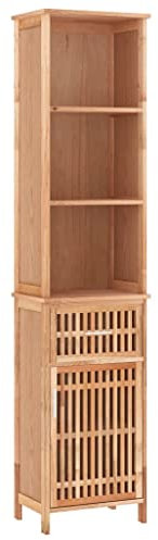 vidaXL Badschrank, Badezimmerschrank mit 5 Fächern 1 Schublade, Toilettenschrank Schrank mit Tür, Hochschrank Badmöbel, Massivholz Nussbaum