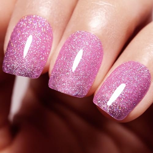 Gel Nail Polish, 1 Pcs 15ml Glitter Translucent Orchid pink Color Soak Off UV LED Nail Gel Polish Nail Art Starter Manicure Salon DIY at Home Nail Lamp Needed