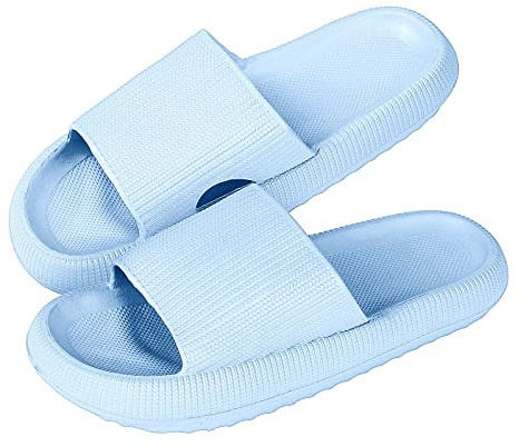 MUYOGRT Cloud Sliders Women Men, Non-Slip Cloud Slippers Women Summer, Soft Flip Flops Bathroom Slippers, Pillow Sliders for Pool Shower Beach(Sky Blue, 9.5/10)