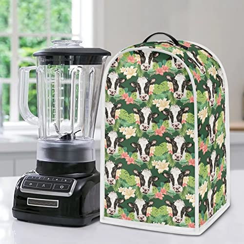 Poceacles Cow Flowers Leaf Pattern Kitchen Blender Covers, Blender Dust Stand Mixer or Coffee Maker Appliance Cover Blender Dust Cover with Top Handle