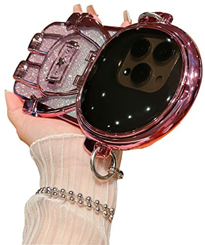QoKcoahn Coque de téléphone avec support caché pour iPhone 11, lentille d'astronaute 3D mignonne protection pour appareil photo, béquille, protection de luxe à paillettes en TPU souple avec chaîne en