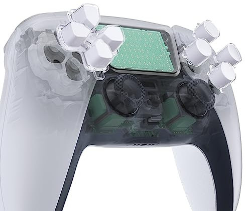 eXtremeRate 2-farbige Premium Tasten für ps5 Controller BDM-010/020/030/040/050 Model, DIY-Ersatz Face Buttons D-pad & Action Knöpfe Ersatzteil für ps5 Controller-Weiß & Clear