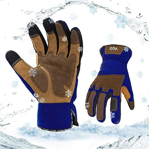 Vgo... 1Paar Winter-Gartenhandschuhe Männer,Sicherheits-Arbeitshandschuhe,Pannensicher,Dornensicher,Touchscreen,0℃/32°F (SL7475FLWP)