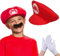 SEMINISMAR Kostuim Zubehör: Rot Mutzen Handschuhen Klebe-Barten für Erwachsene und Kinder, Brüder Kostüm, Cosplay, Karneval, Halloween