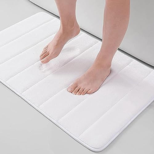 smiry Memory Foam Bath Mat, 40 x 60 cm, Extra Soft Non-Slip Bathroom Mat, Super Absorbent Bath Mats for Bathroom Floor, Machine-Washable Dry Bath Rug Foot Mat, White