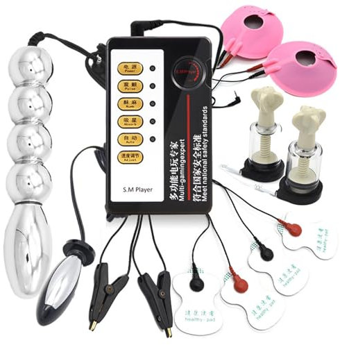 Elektrostiimulation Kit, Dildo-Plug Nippel Klemmen Massage Pads Elektro-Schock Sexspielzeug mit Reizstrom Gerät/Dildo Massage Electro Shock für Frauen Männer Paare