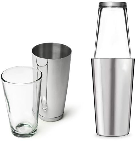 MAQA Shaker cocktail con bicchiere in vetro 820 + 500 ml, Bicchiere in acciaio e vetro, boston shaker professionale