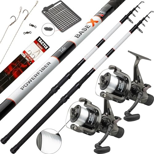 Fischzeux Karpfenset komplett Carp-FS Tele - Angelset 2 Karpfenruten 2 Freilauf Rollen (3,00 m)