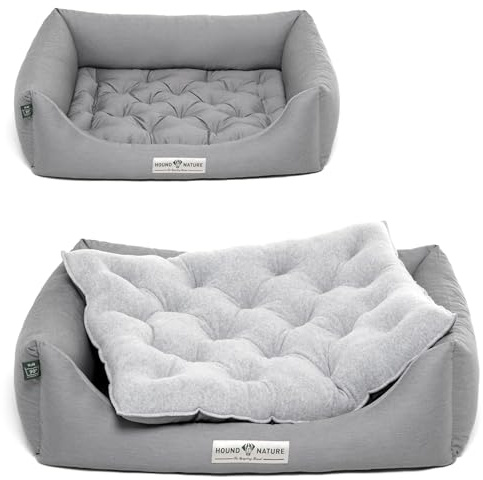 HOUND & NATURE | Öko Hundebett Zürich | Orthopädisch/Fest | Gr. M für Mittelgroße Hunde - Kuscheliges, Flauschiges Hundebett Waschbar mit Wende - Liegekissen (M - 95x70 cm, Hellgrau)