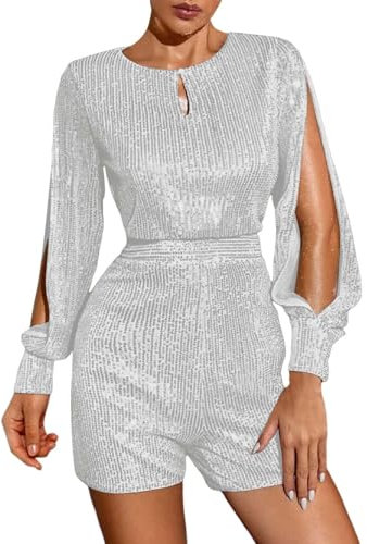 JIANROU Jumpsuit Damen Elegant Overall Playsuit,Arbeitshosen Jeans,Arbeiten Hosen,Jumpsuit Weiß Kurz,Jumpsuit Dunkelgrün,Pailletten Jumpsuit Silber