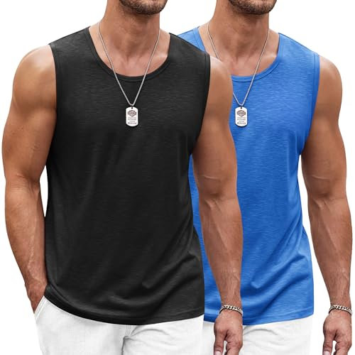 COOFANDY Herren Ärmelloses Laufshirt Tanktop atmungsaktives elastisches Quick Dry Funktionsshirts Baselayer Sports Fitness Schwarz/Blau XL
