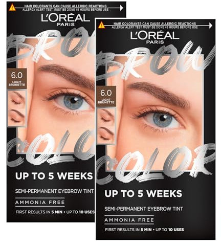 L'Oréal Paris Brow Color Kit Augenbrauenfarbe, halbpermanent, ohne Ammoniak, Färbung für bis zu 5 Wochen, natürliches Ergebnis, Farbe 6.0 Light Brunette, 2er-Set