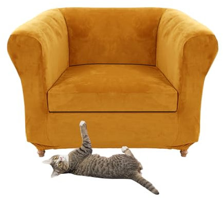 SYLC Stretch Samt Chesterfield Sofabezüge, Couch Abdeckung Mit Sitzkissenbezug Sofa Überwürfe Für Gebogene Settee Sessel Vintage Style (Yellow,Chair+1 Small Seat)