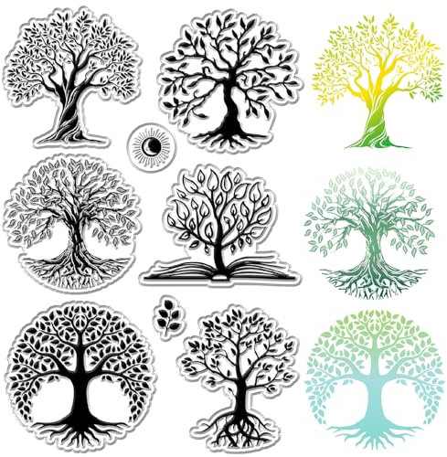 craspire Lebensbaum Klare Stempel Pflanze Mond Sonne Blatt Wiederverwendbarer Poststempel Transparente Silikonstempelsiegel Für DIY Scrapbooking Filmrahmen Fotoalbum Dekoratives Journaling
