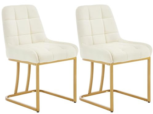 WOLTU Chaise Salle à Manger, Lot de 2, Chaise Cuisine en Velours, Siège Rembourré, avec Dossier, Structure Métallique en Forme d'arc,EZS32cm-2 Crème