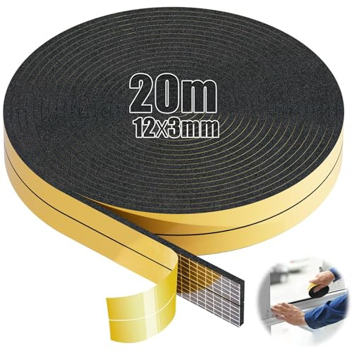 SWTYExt Moosgummi Selbstklebend 12mm(B) x3mm(D) Dichtband 20m Schwarz | Schaumstoffstreifen, Dichtung Selbstklebend, Schaumstoffband, für Fenster, Tür, Kochfelder
