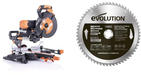 Evolution Power Tools R255SMS-DB+ Scie à onglets coulissante multi-matériaux à double biseau & Lame bois fin 25 mm, lame de scie à tronçonner, Offre une belle finition sur bois durs et tendres