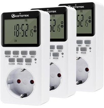 KETOTEK Enchufe Temporizador Digital, 3 Piezas programable Temporizador Temporizador eléctrico Enchufe de alimentación para Acuario, Bomba de Piscina, terrario