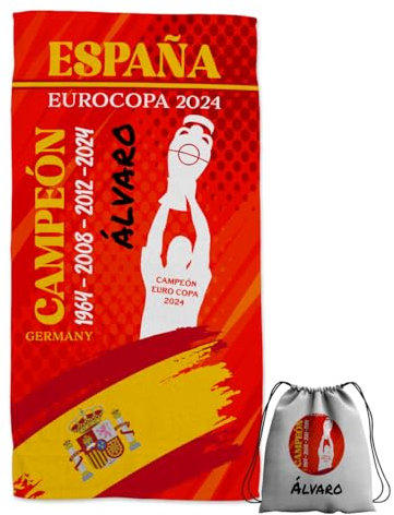 ZPUBLI+ Toallas de Playa o Ducha Personalizadas con Nombre o Frases. Toallas Infantiles, Regalo Infantil Original para baño, Piscina, Playa, Camping. Varias Medidas (Euro ESPAÑA Rojo, 160x80)