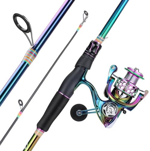 Sougayilang Spinning Angel Combo, 2-teilige Bunte tragbare leichte Angelrute mit super glatter Angelrolle für Süßwasser und Salzwasser-2.1