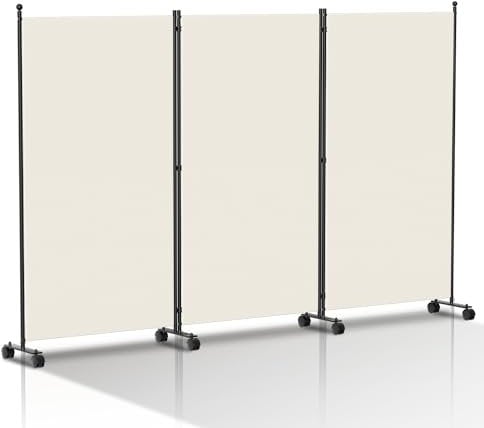 Izrielar Paravent Raumteiler auf Rollen, 3 Teilig 263 x 181cm Raumteiler Freistehend Trennwand Paravent,blickdichter, Sichtschutz Room Divider Innen für Zuhause Büro Terrasse|Beige