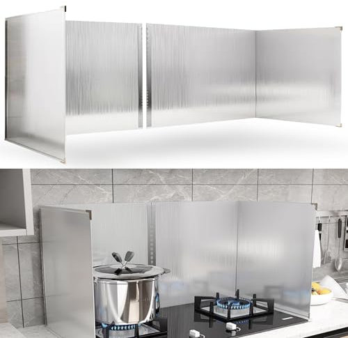 Spritzschutz für Ofen, Fett, Öl, Spritzschutz für die Wand, 2-seitig, faltbarer Spritzschutz, Metallplattenschutz zum Kochen, Edelstahl, 46 x 40 x 39 cm, 2 Stück