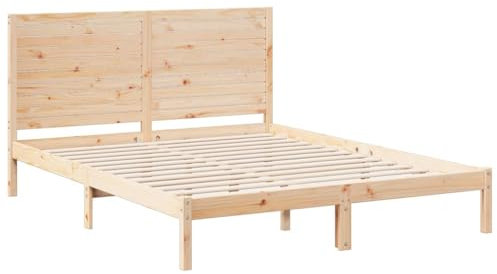 vidaXL Massivholzbett, Holzbett mit Kopfteil Lattenrost, Doppelbett für Schlafzimmer, Bett Bettgestell, Modern, 160x220cm Massivholz Kiefer
