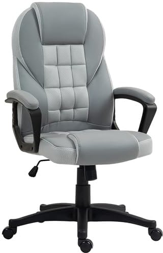 HOMCOM Executive Office Chair, PU Leather High Back Desk Chair, Swivel Computer Chair with Adjustable Height and Tilt Function, Grey