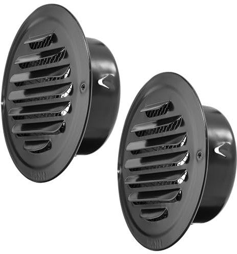 SUMNACON 2 Pcs 304 Stainless Steel Air Vent Cover Ventilation Cover, Round 97mm Air Vent Grill Screen Hood Extractor Fan Ventilation Cover with Insect Mesh for Bathroom Kitchen (Black)