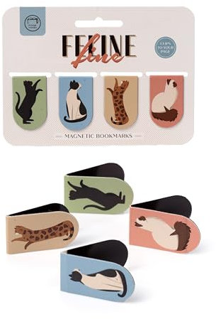 Puckator - Lot de 4 marque-pages magnétiques spéciaux - chats - Feline Fine