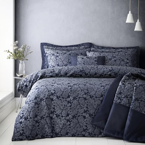 Portfolio Home Sandringham Damask Navy Double Soft Easy Care Bed Linen Bedding Duvet Cover Quilt Set With Pillow Cases