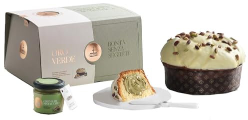 Panettone Artigianale Oro Verde | Vaso Crema al Pistacchio Spalmabile | Ricoperto con Cioccolato Bianco | Spalmino Omaggio | 1Kg | Dolce Natale | Siciliano