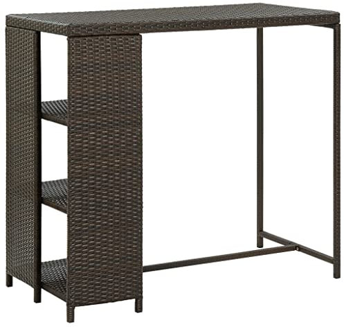 CINDERFUL Bartisch mit Regal Braun 120x60x110 cm Poly Rattan,Stabiler Bartisch mit Stauraumregal aus PERattan und Stahl für Haus, Bar und Restaurant Gartenmöbel & Zubehör Tische