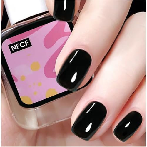 Black Nail Polish, Black Nail Varnish, Long-lasting Quick Dry Nail Polish, Breathable Water Based Nail Polish Gel Low Odor Without UV Lamp Non-Toxic For Women Home DIY Nail Art Gift (Black, 12ml)