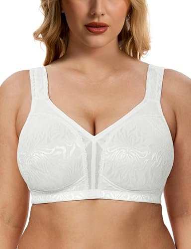 WingsLove Women's Full Coverage Plus Size Everyday Bra Minimizer Wireless Non Padded Wide Straps Comfort and Support for Large Bust(White, 46DD)